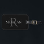 DIY Monogram & Name, Classic Black with Grey Text Luggage Tag<br><div class="desc">Personalize with your Monogram and Name In Grey Text. This simple Classic Black Design is sure to get attention.</div>