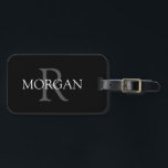 DIY Monogram & Name, Classic Black with Grey Text  Luggage Tag<br><div class="desc">Personalise with grey Monogram and white Name on black background.</div>