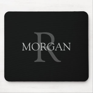 DIY Monogram & Name, Classic Black with Grey Text Mouse Pad