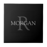 DIY Monogram & Name, Classic Black with Grey Text Tile<br><div class="desc">Personalise with your Monogram and Name In Grey Text. This simple Classic Design is sure to get attention. Can also be used to promote your Company Name.</div>