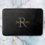 DIY Monogram & Name, Gold & Grey Text, Black Bath Mat<br><div class="desc">Personalise with your Monogram and Name In Gold and Grey Text on Black background. This simple Classic Design makes a great gift.</div>