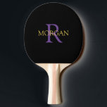 DIY Monogram & Name, Gold & Purple Text, Black Ping Pong Paddle<br><div class="desc">Personalise with your Monogram and Name In Gold and Purple Text. This simple Classic Black Design can also be used to promote your Company Name.</div>