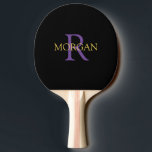 DIY Monogram & Name, Gold & Purple Text, Black Ping Pong Paddle<br><div class="desc">Personalise with your Monogram and Name In Gold and Purple Text. This simple Classic Black Design can also be used to promote your Company Name.</div>
