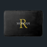 DIY Monogram & Name, Gold & White Text, Black Bath Mat<br><div class="desc">Personalise with your Monogram and Name In Gold and White Text on Black background. This simple Classic Design makes a great gift.</div>