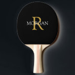 DIY Monogram & Name Gold & White Text, Black Ping Pong Paddle<br><div class="desc">Personalise with your Monogram and Name In Gold and White Text. This simple Classic Black Design can also be used to promote your Company Name.</div>