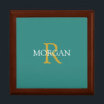 DIY Monogram & Name, Gold/White Text, Dark Teal Gift Box<br><div class="desc">Personalise with your Monogram and Name In Gold and White Text on Dark Teal background. This simple Classic Design is sure to get attention.</div>