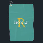 DIY Monogram & Name, Gold & White Text, Teal Golf Towel<br><div class="desc">Personalise with your monogram and name in gold and white text on a teal background. This stylish and trendy classic design makes a great gift for him or her.</div>