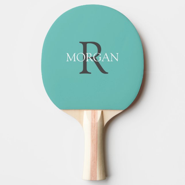 DIY Monogram & Name, Grey & White Text, Teal Ping Pong Paddle (Front)
