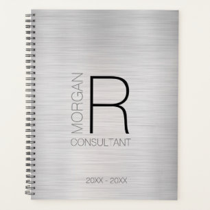 DIY Monogram Name Profession Date, Blk Grey Silver Planner