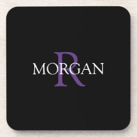 DIY Monogram & Name, Purple & White Text, Black