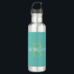 DIY Monogram & Name, Sage, Teal and White 710 Ml Water Bottle<br><div class="desc">Personalise with your Monogram and Name In Sage And White Text. This simple Classic Teal Design is sure to get attention. Can also be used to promote your Company Name.</div>