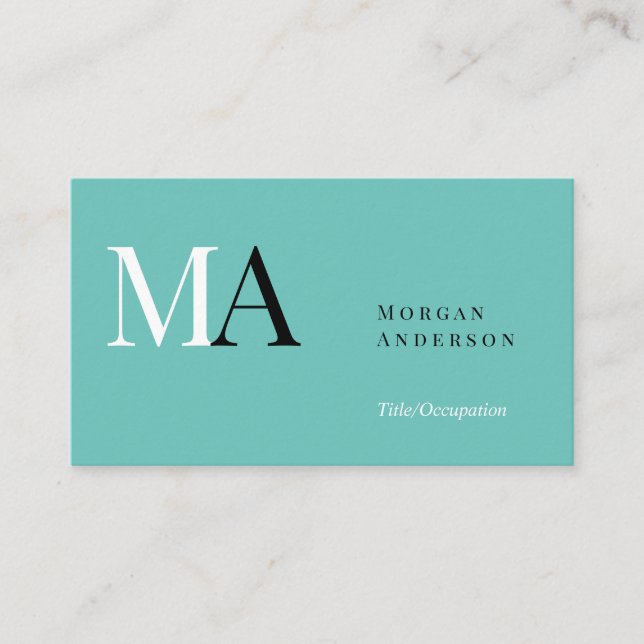 DIY Monogram Name Title & Info, Black White Teal B Business Card (Front)