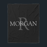 DIY Monogram & Name, Trendy Black with Grey Text Fleece Blanket<br><div class="desc">Personalise with your Monogram and Name In Grey Text. This simple Classic Black Design can also be used to promote your Company Name.</div>