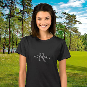 DIY Monogram & Name, Trendy Black with Grey Text T-Shirt