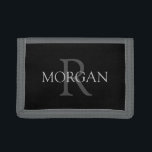 DIY Monogram & Name, Trendy Black with Grey Text Trifold Wallet<br><div class="desc">Personalize with your Monogram and Name In Grey Text. This simple Classic black and grey Design is sure to get attention.</div>
