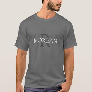 DIY Monogram & Name, Trendy Design Grey White Text T-Shirt