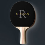 DIY Monogram & Name Trendy Gold & Grey Text, Black Ping Pong Paddle<br><div class="desc">Personalize with your Monogram and Name In Gold and Grey Text. This simple Classic Black Design can also be used to promote your Company Name.</div>