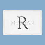 DIY Monogram & Name, Trendy Grey Text On White Acrylic Tray<br><div class="desc">Personalise with your Monogram and Name In Grey Text On White background. This simple Classic Design can also be used to promote your Company Name.</div>