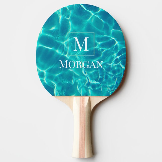 DIY Monogram & Name White Teal Frame Sw Pool Water Ping Pong Paddle (Back)