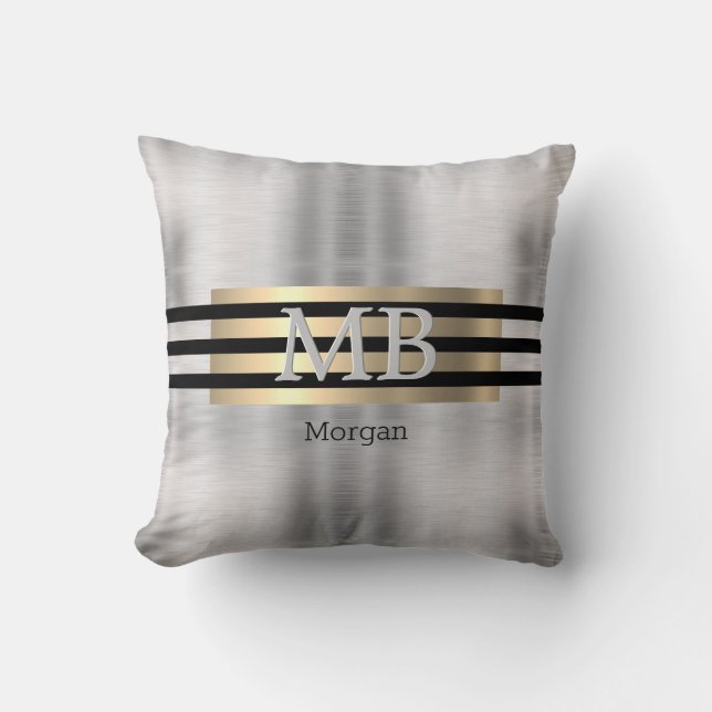 DIY Monogram & Name, Yel Gold Brushed Steel Black Cushion (Front)