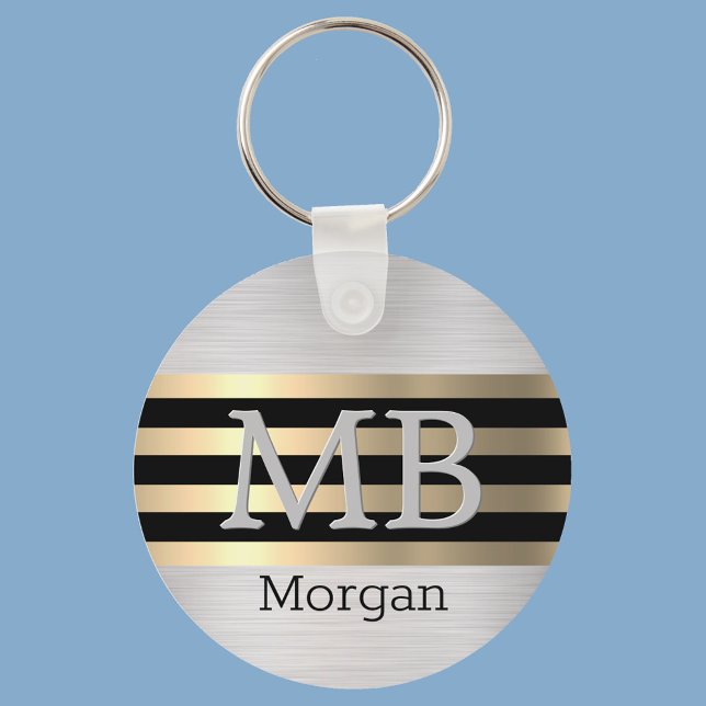 DIY Monogram & Name, Yel Gold Brushed Steel Black Key Ring (Creator Uploaded)