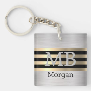 DIY Monogram & Name, Yel Gold Brushed Steel Black Key Ring