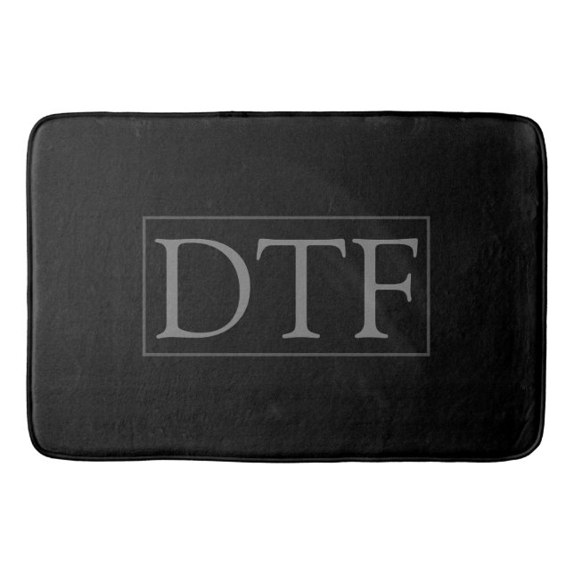 DIY Monogram or Name, Classic Black with Grey Text Bath Mat (Front)