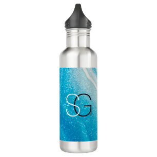 DIY Monogram Wh& Blk, Blue & White Agate 710 Ml Water Bottle