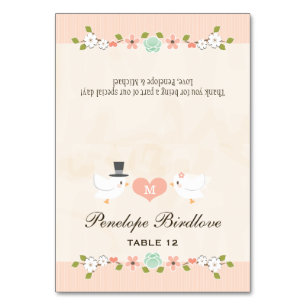 DIY Monogrammed Blush Love Birds Tent Place Cards