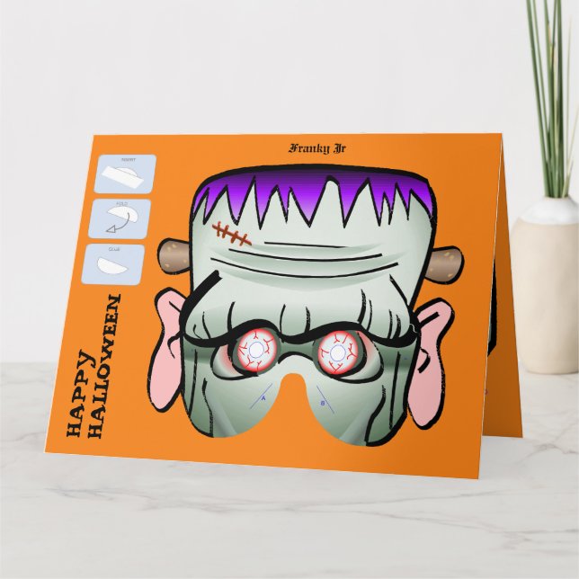 DIY Monster Paper Mask Halloween XL Card - Franky (Front)