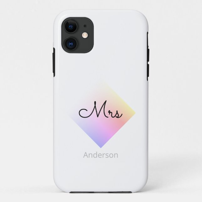 DIY Mrs & Name, Gradient Rainbow Diamond, White Ca Case-Mate iPhone Case (Back)