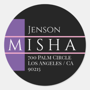 DIY Name & Address / Purple, Black and Pink Classic Round Sticker
