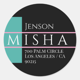 DIY Name & Address / Teal, Black and Pink Classic Round Sticker