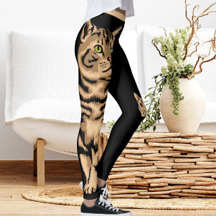 DIY Name Cute Cat Pet Animal Black Peach Striped Leggings