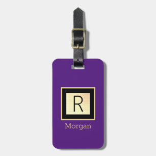 DIY Name & Monogram Black & Gold Box, Royal Purple Luggage Tag