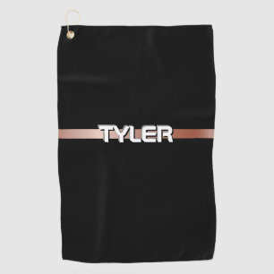 DIY Name White Black& Grey Rose Gold Stripe, Black Golf Towel
