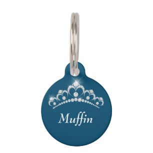 DIY Name, White Diamond Crown, Sparkle, Ocean Blue Pet Tag