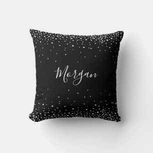 DIY Name White Script & White Diamonds, Black Vs 2 Cushion