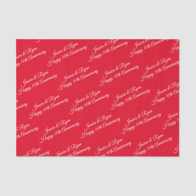 DIY Names, Anniversary Year, White Script, Red Tissue Paper (Front)