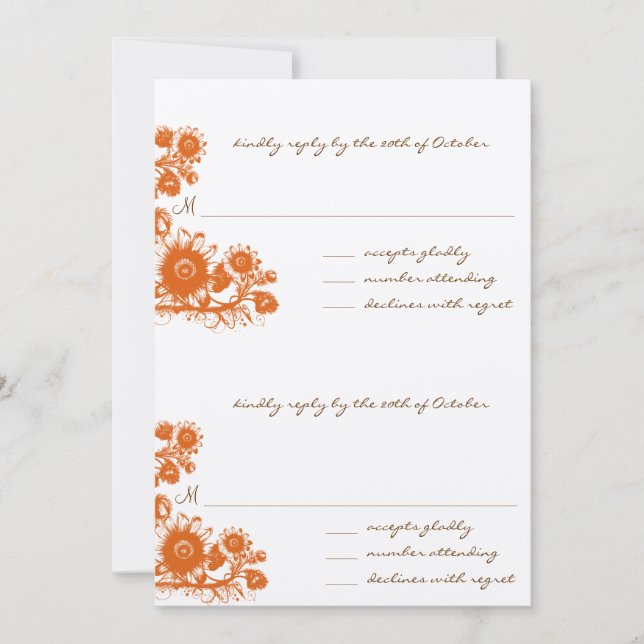 DIY Orange Vintage Flower RSVP Wedding  Invitation (Front)