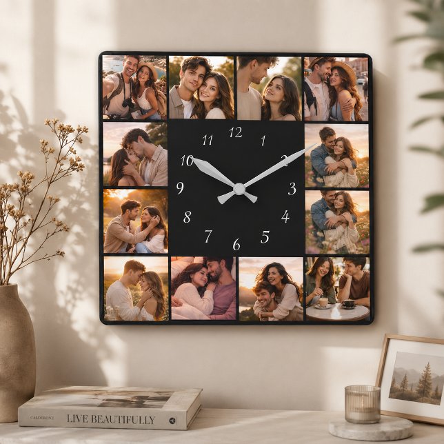 DIY Personalised 12 Photo Collage Template Square  Wall Clock (Creator Uploaded)