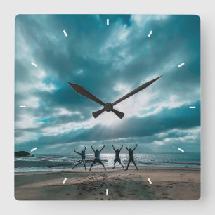 DIY Personalised Photo Collage Template Square  Square Wall Clock