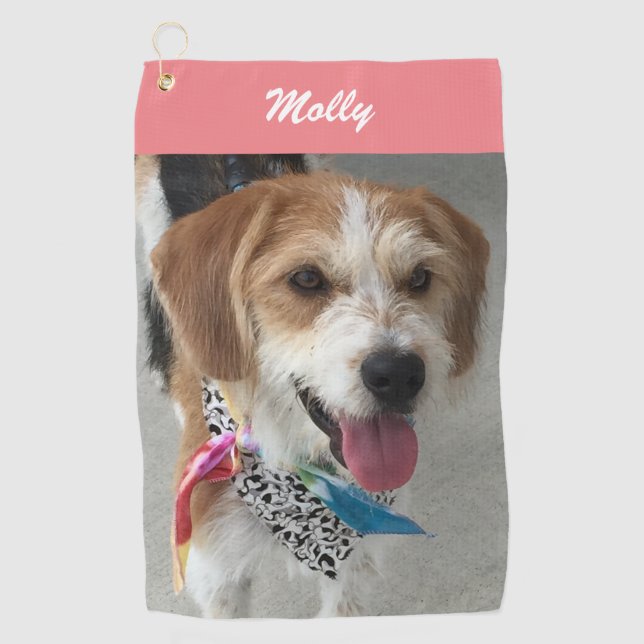 DIY Pet's Photo or Child's Photo & Name, Coral Golf Towel (Front)