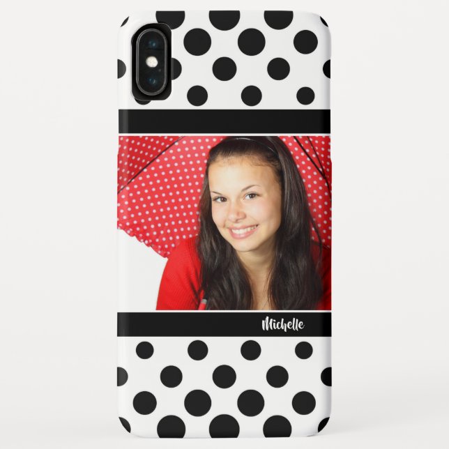 DIY Photo and Name / Fashionable Black Polka Dot Case-Mate iPhone Case (Back)