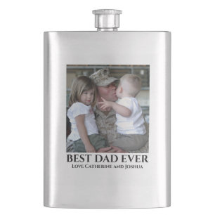 DIY photo best dad ever fathers from children Hip Flask