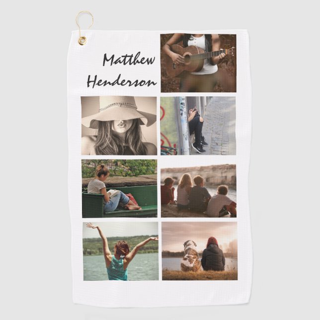 DIY photo collage with name modern trendy dad Golf Towel (Front)