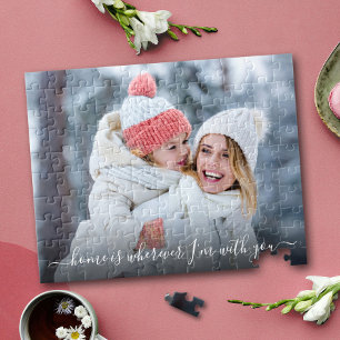 DIY Photo Home Is With You Script Quote Keepsake Jigsaw Puzzle