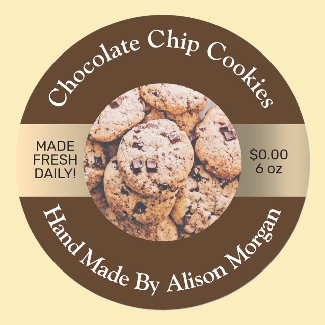 DIY Product Label, Photo, Name, Info, Brown & Gold Classic Round Sticker (Creator Uploaded)