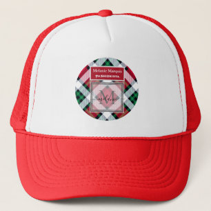 DIY Red And Green Plaid Patterns Monogram  Trucker Hat