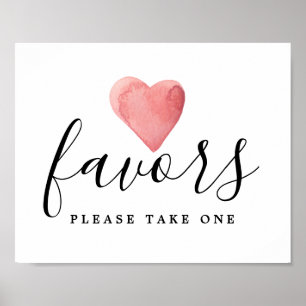 DIY Red Watercolor Heart Wedding Favour Sign